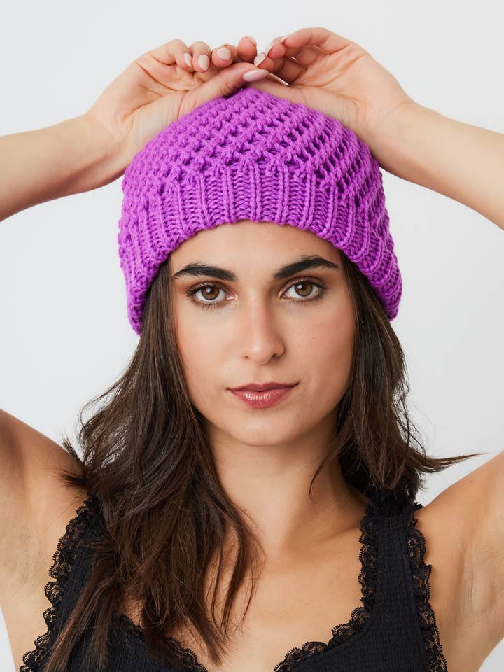 Crochet Knit Beanie in Purple for wholesale by My Accessories London