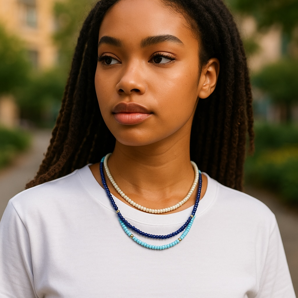 Sonya Renee Jewelry - Vente Collier de perles - Collier Minnie - Perles de Dolomite avec Inflexions Dorées4