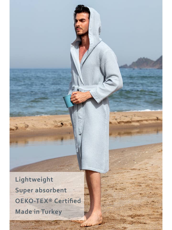 Seyante - Wholesale Robe - Men's - Men's Hooded Turkish Cotton Waffle Robe