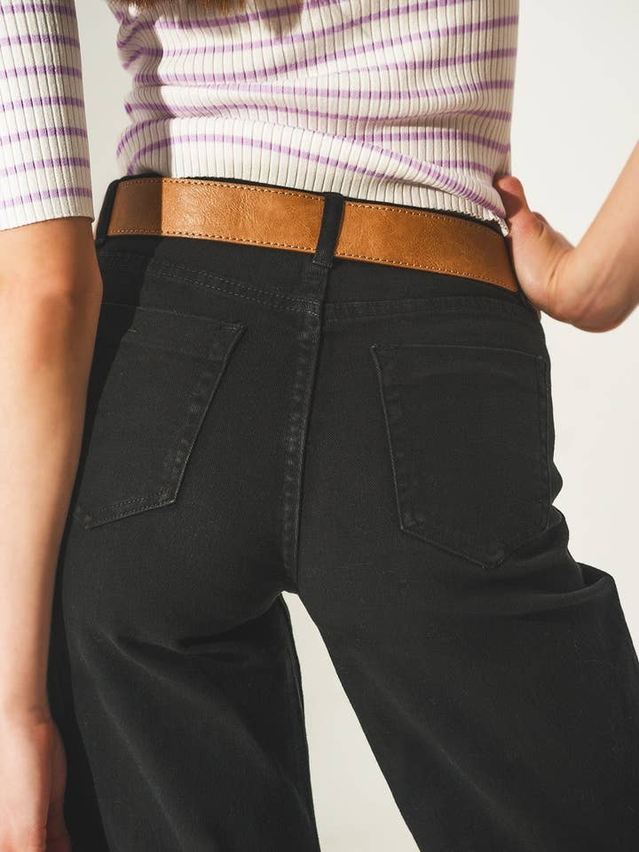 Cotton blend wide leg jeans in black for wholesale on Faire4