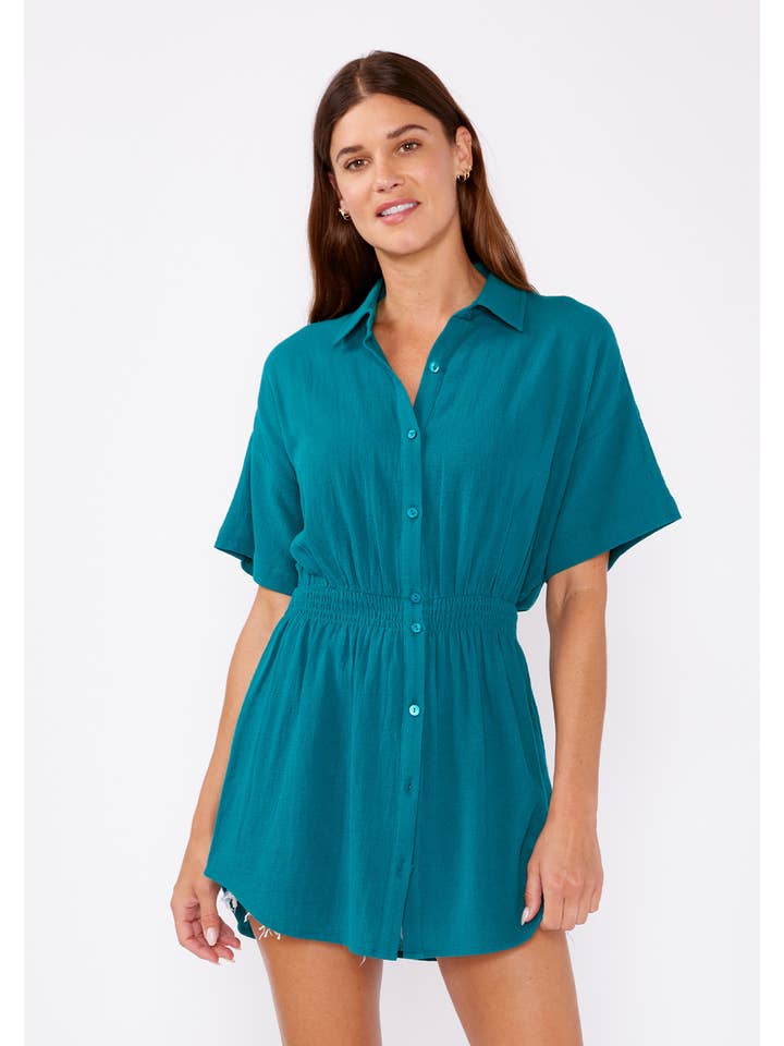 Lovestitch - Wholesale Tunic - Women's - Sheer Drop Shoulder Button Down Smocked Tunic7