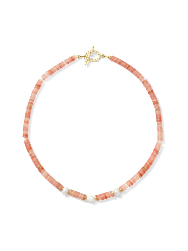 Madaket Handgjord Heishi Ädelsten & Pärlhalsband - Rosa för wholesale av Kaylie Dawn Jewelry