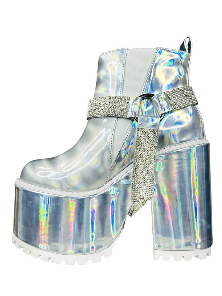 YRU Shoes - Wholesale Booties - Women's - GEMMA 2 - SILVER HOLOGRAM