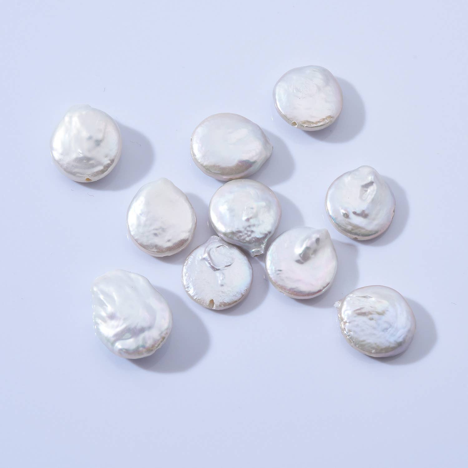 findings4uGem – Engroshandel Perlehalskæde – Naturlige ferskvands hvide flade møntperler, FWP0149