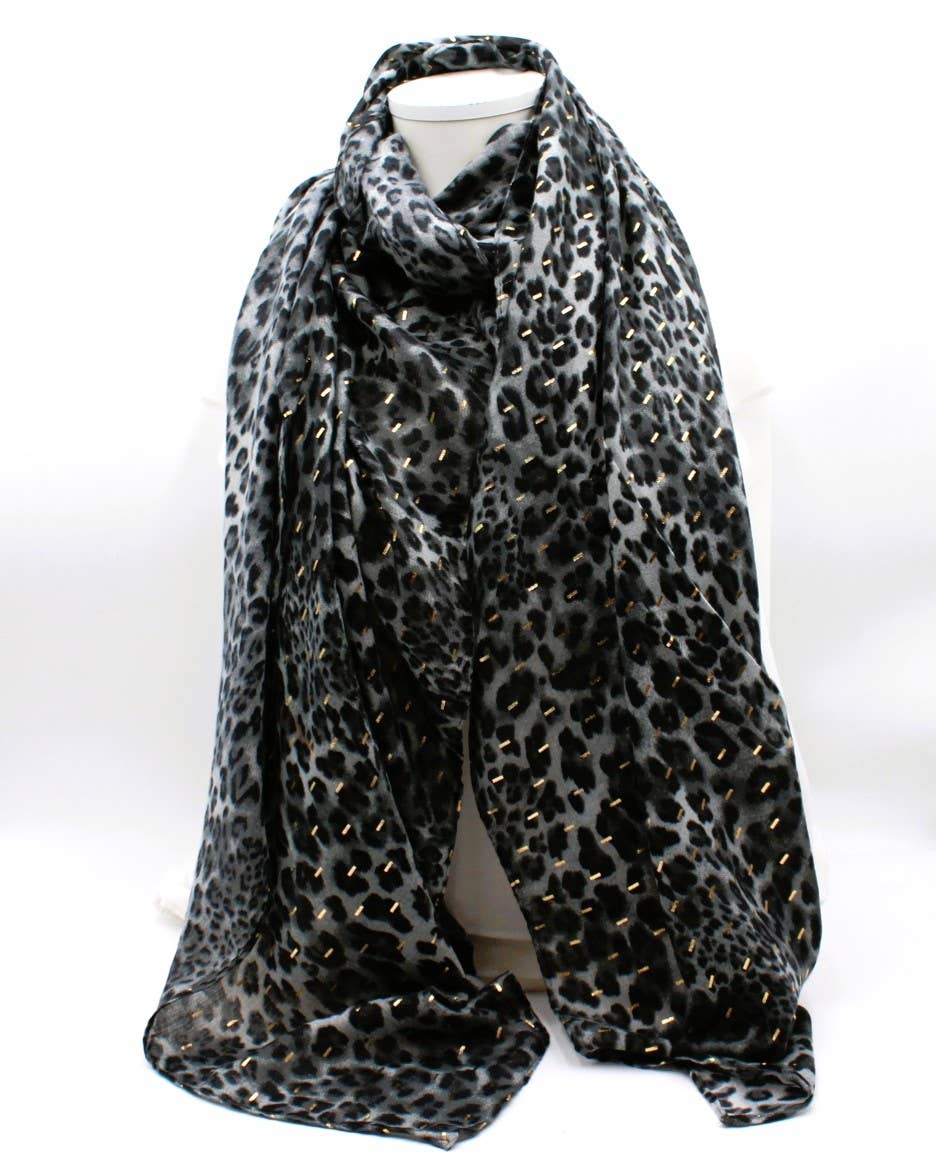 Reference Mode – Engroshandel Tørklæde - Dame – Leopardmønstret tørklæde med gylden lurex2
