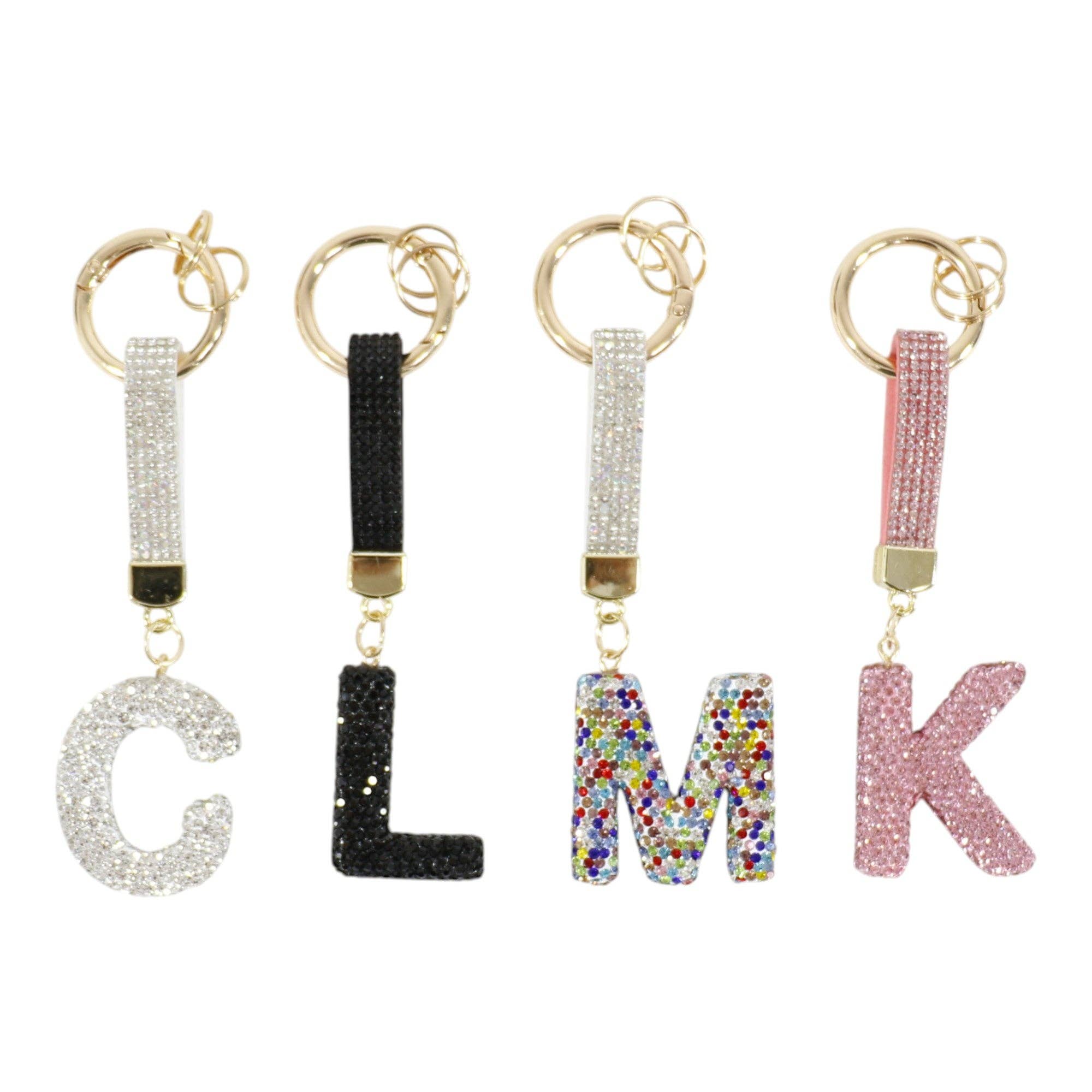 ASSORTED Rhinestone Alphabet Initial Letter Key Chain KC001 (12PC) for wholesale on Faire12