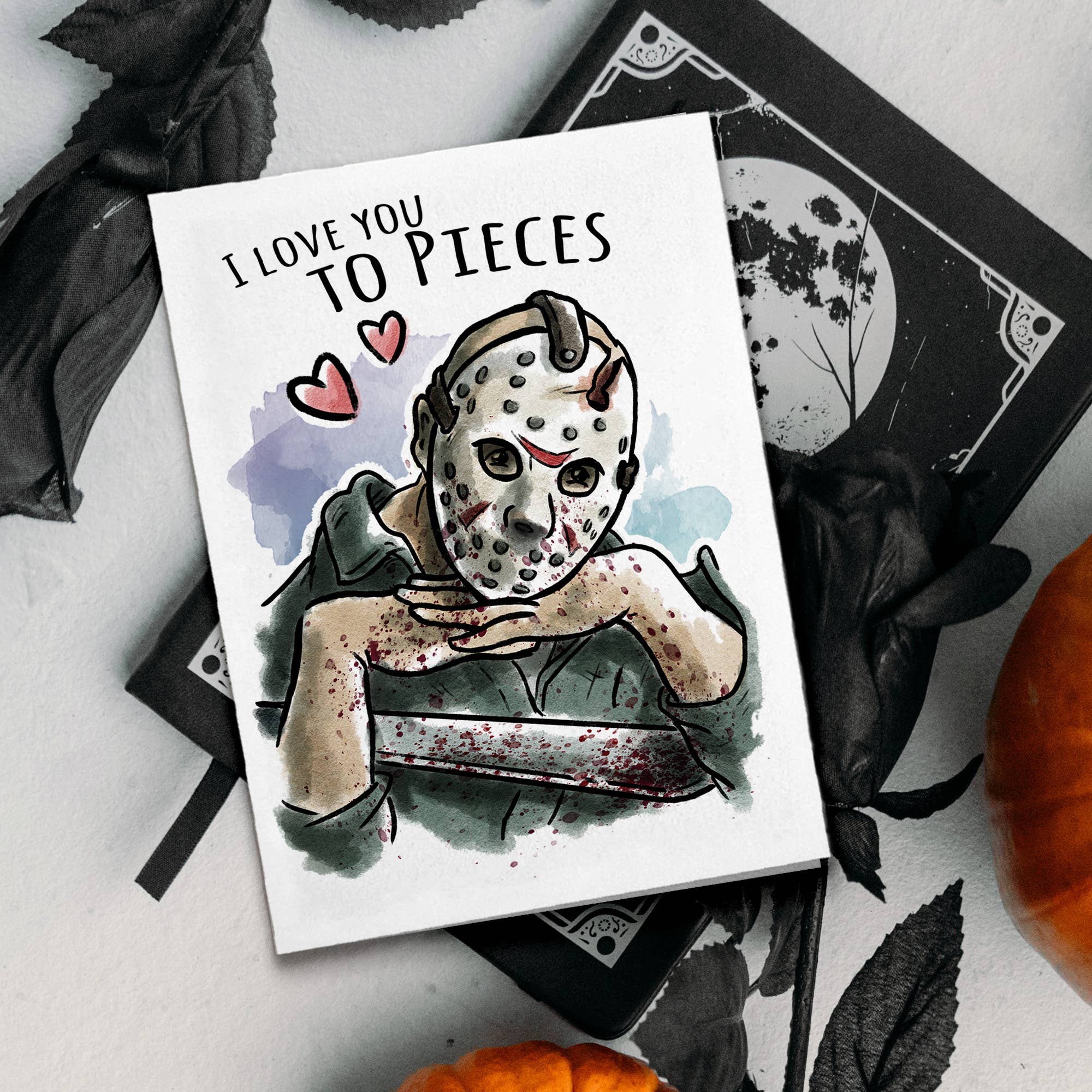 Aaron Millard Illustration - Wholesale Valentine's Day Card - "Love you to Pieces" - Hockey Horror Trope Valentine Card3