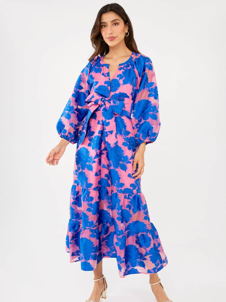 Vestido Elise Rosa e Azul Chá de Rosas Organza por atacado de Abbey Glass