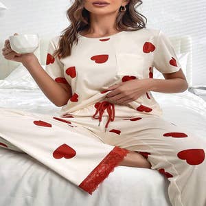 Fashion Sexy Pajama Set Women's 2 Pieces Love Heart Print