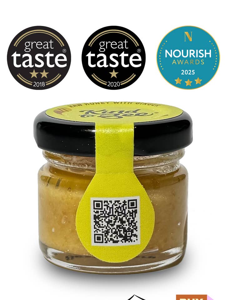 Rå honung med färsk ingefärsrot, cruelty-free, glasburk 30 för wholesale av Kind to Bee