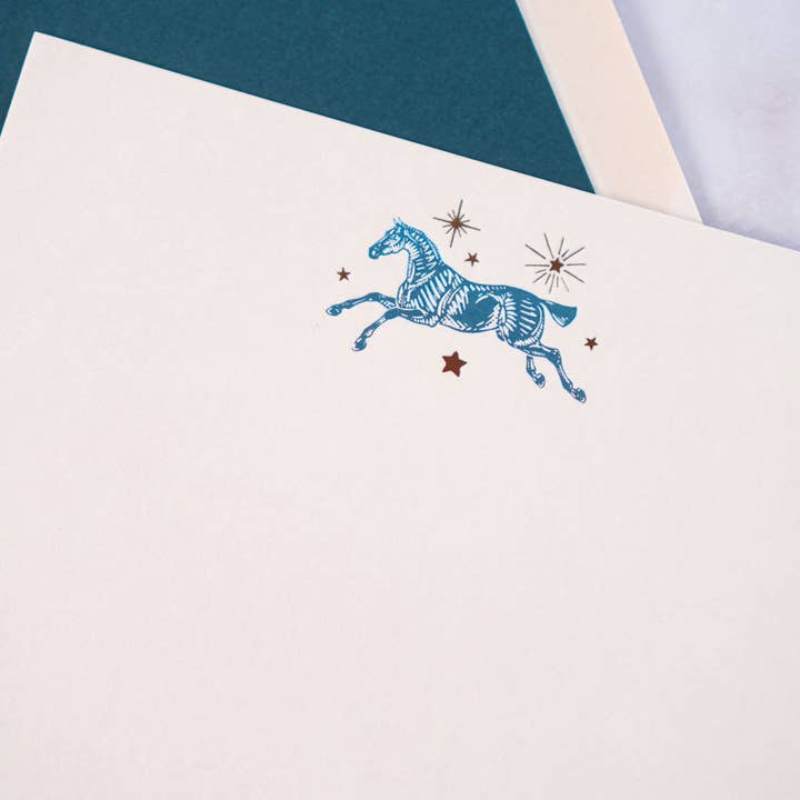 Danielle Demers Studio - Wholesale Stationery/Notecard Set - Celestial Horse Leaping Foil Stamped Cards, Set of 82