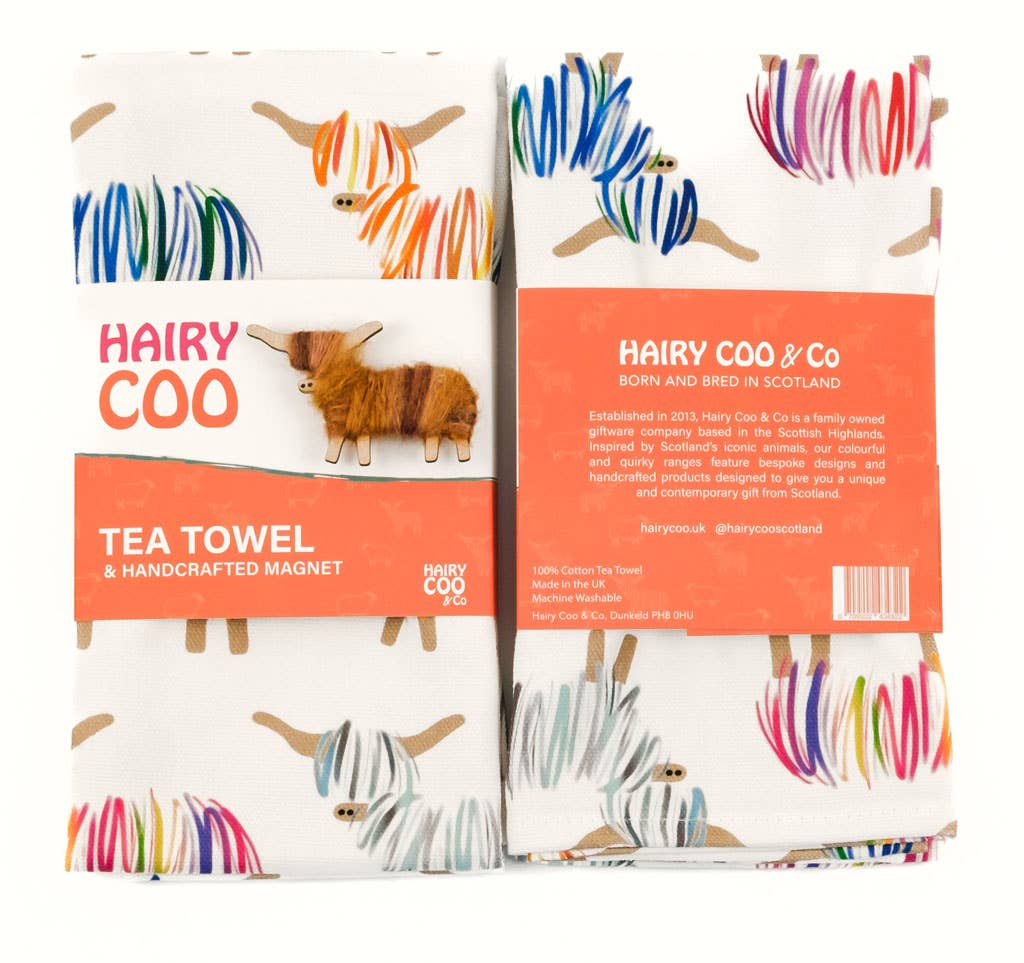 Hairy Coo - Vendita all'ingrosso Strofinacci - Strofinaccio da tè Highland Cow, nato e cresciuto in Scozia1