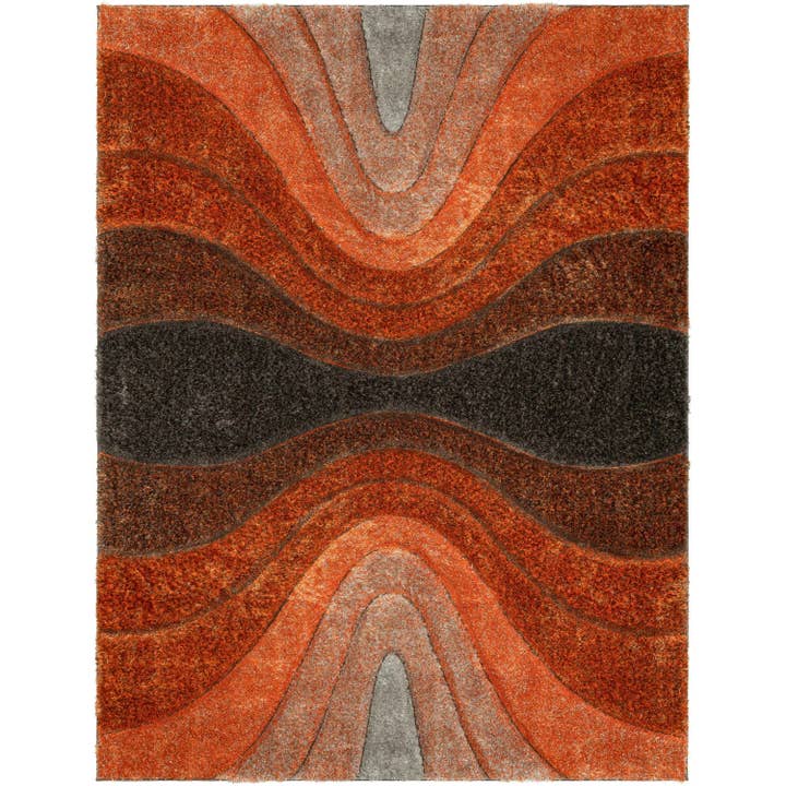 Well Woven - Wholesale Area rug - Luz Modern Geometric Grey Orange 3D Textured Thick & Soft Shag Rug2
