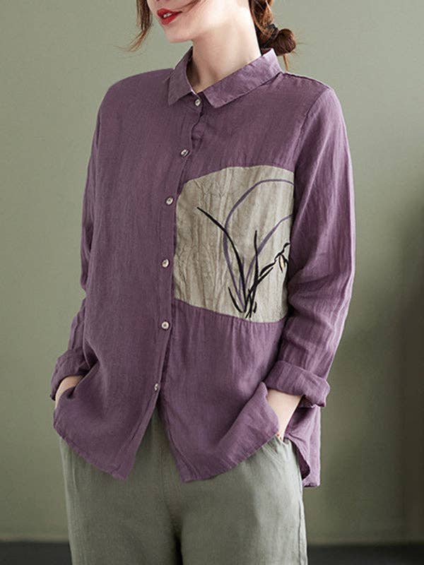 VividLux - Wholesale Overhemd met knopen - Dames - Vintage blouses en hemden met lange mouwen en losse geborduurde tops met reverskraag1