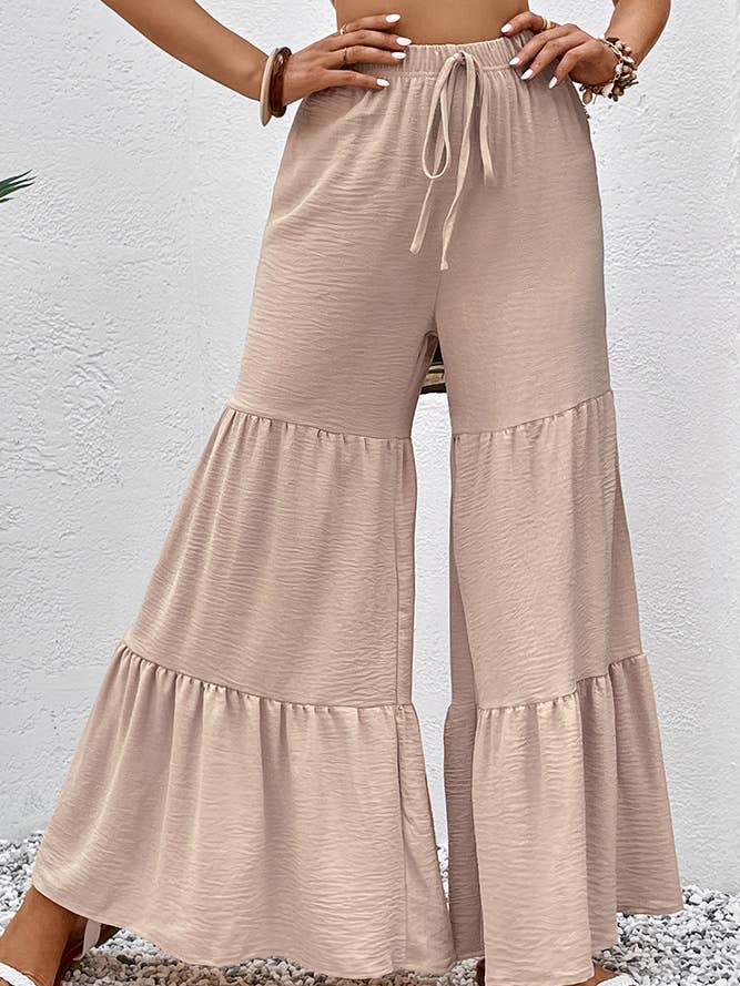Apricot High Waist Tiered Wide Leg Flare Pants BFZY519 for wholesale on Faire
