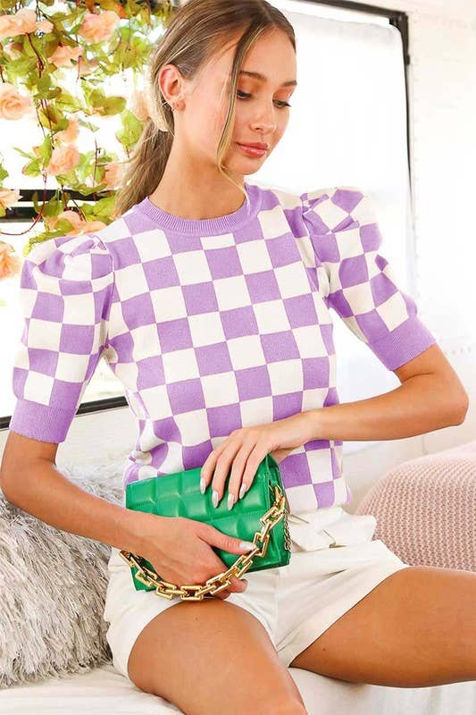 Pink Irene Wholesale - Vendita all'ingrosso Top in maglia - Donna - TOP IN MAGLIA CON STAMPA A QUADRETTI8