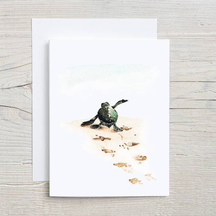 Liz Pope Designs - Wholesale Everyday Greeting Card - Hand painted card, Baby sea turtle ocean inspired stationary
