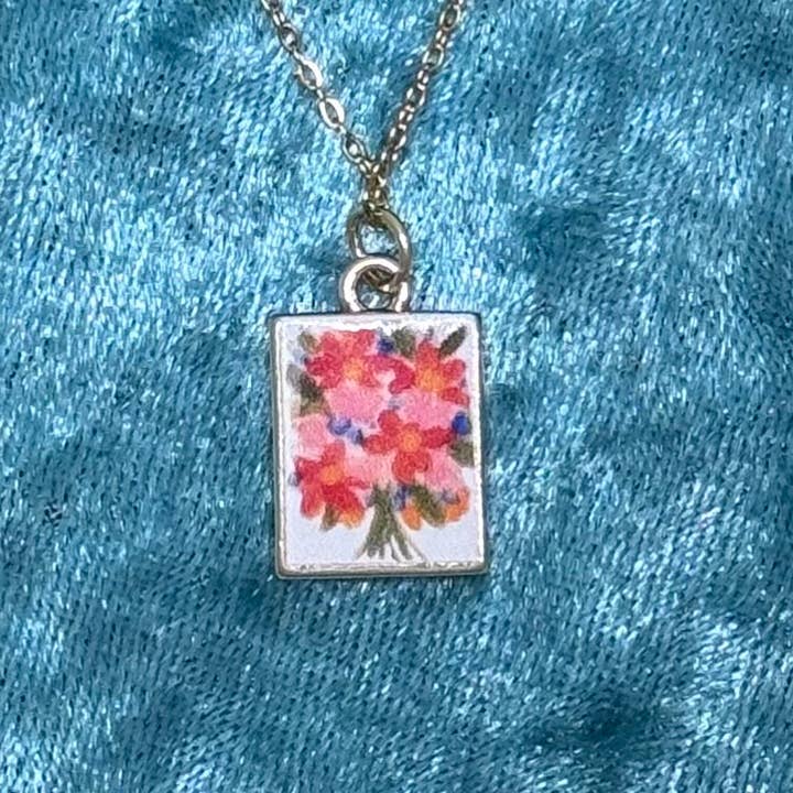 Collana con bouquet floreale rettangolare dorato da 18" per la vendita all'ingrosso da parte di Elizabeth Jewelry