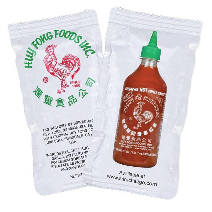 Huy Fong Sriracha Hot Chili Sauce Packets (200/6g) for wholesale by Sriracha2Go