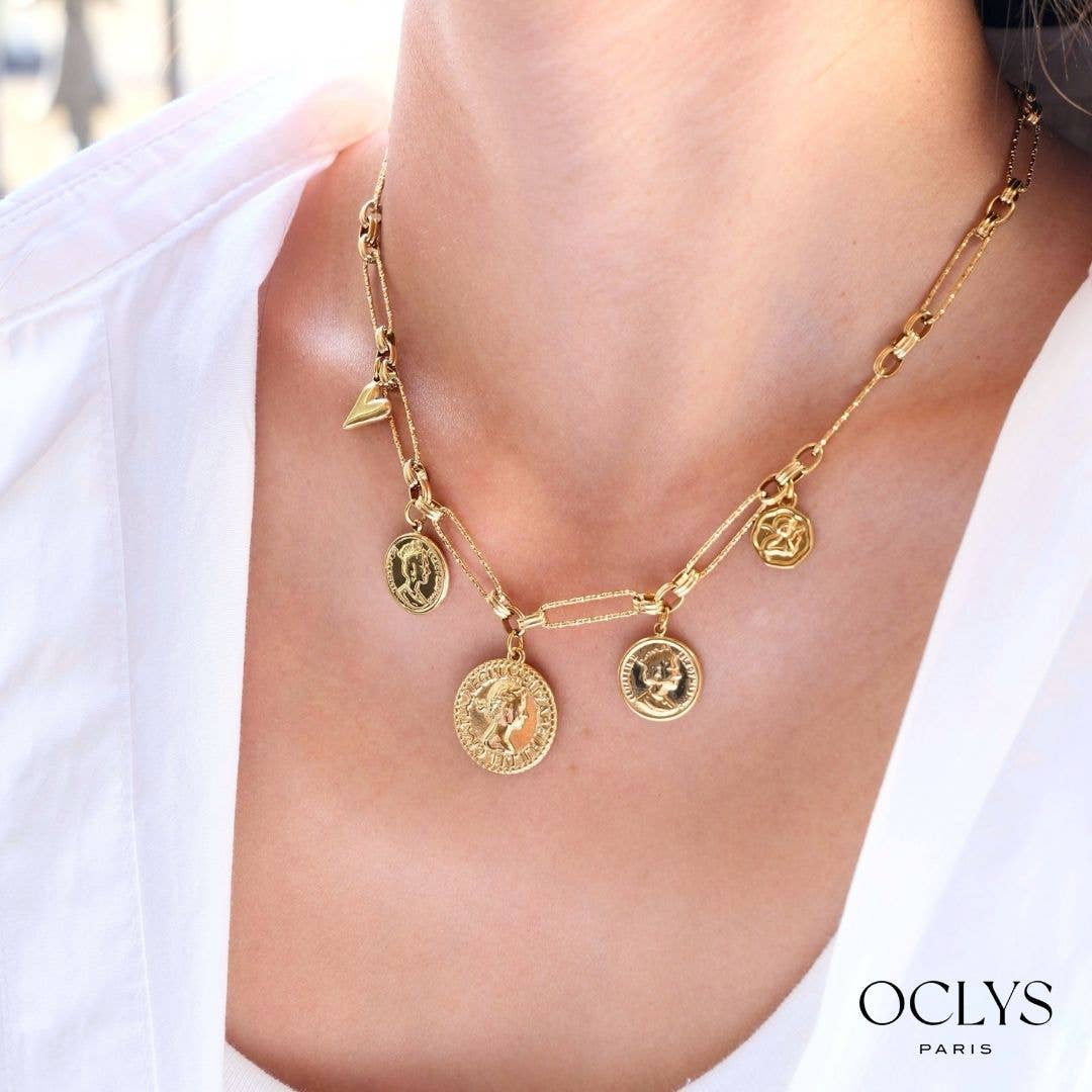 Oclys – Engroshandel Halskæde med vedhæng – Halskæde med vedhæng af mønter i rustfrit stål Aka2