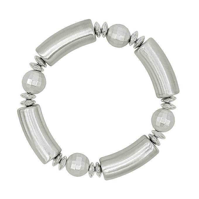 Bracelet extensible boule en argent mat et barre d'or pour la vente par What's Hot