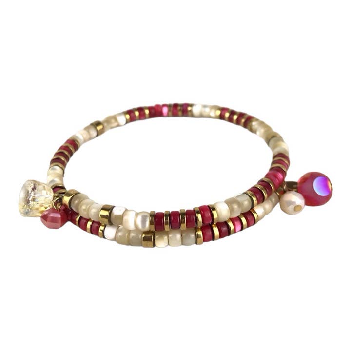 Bracciale di madreperla, cristalli e ematite DONNA RED per la vendita all'ingrosso da parte di melizijewelry