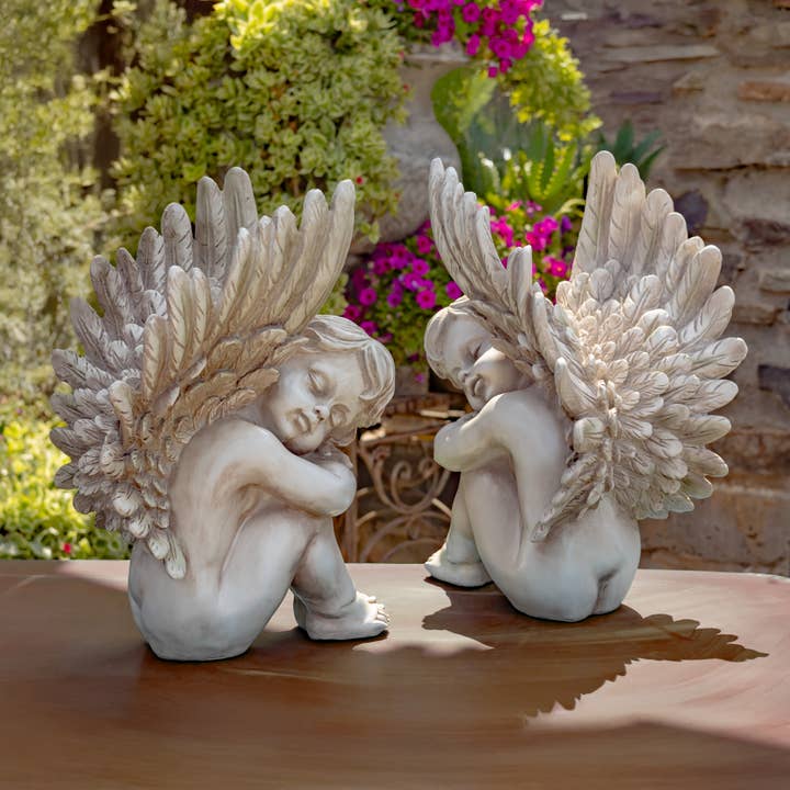 Zaer Ltd. International - Vente Bibelots/décorations d'extérieur - Statues de chérubin assises en polyrésine de 20 pouces de haut, 2 pièces/ensemble8