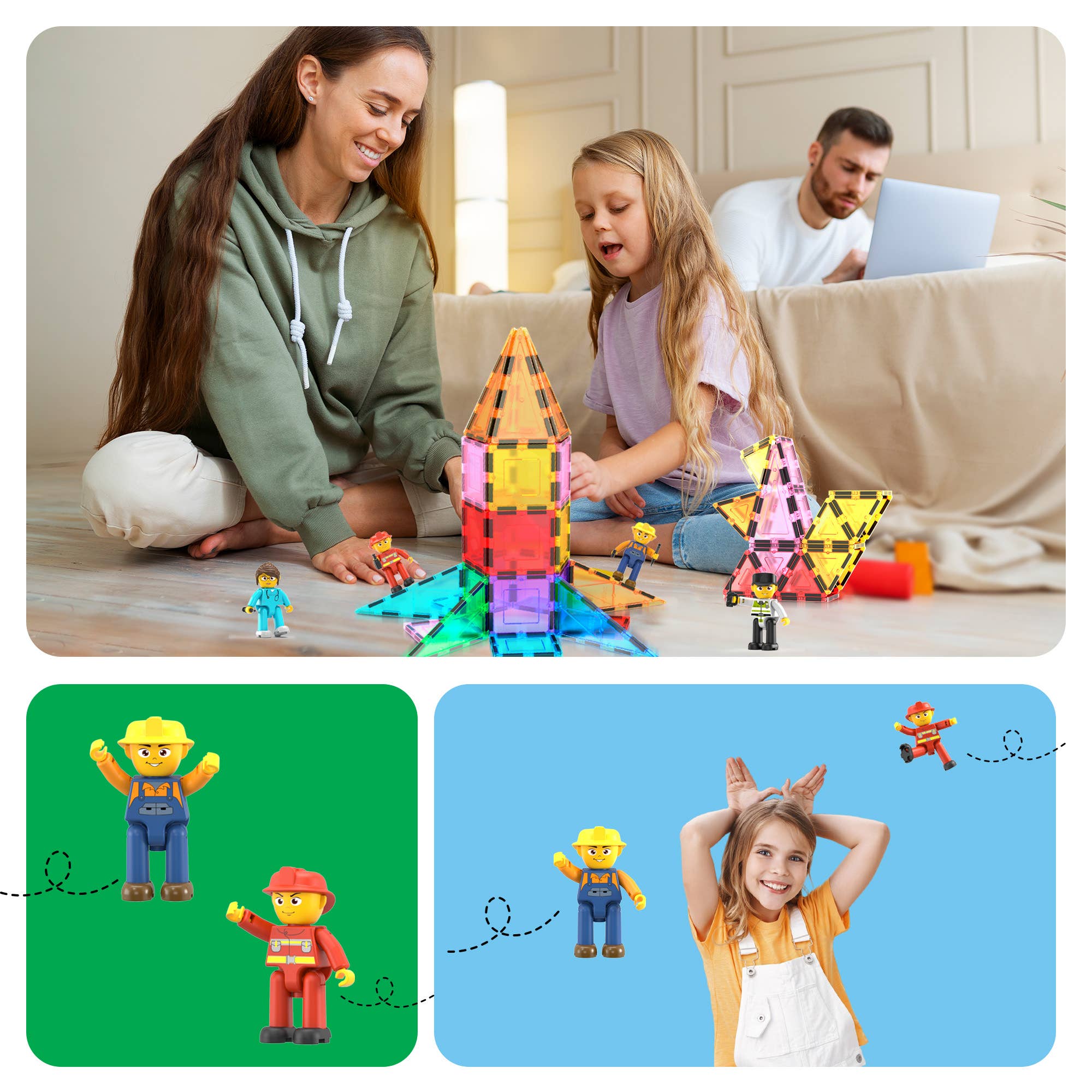 PicassoTiles - Wholesale Toy Set - Kids - PicassoTiles 4pc City Builder Magnetic Action Figures5