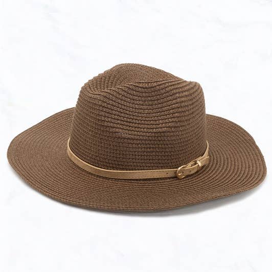 Suzie Q USA - Wholesale Straw Hat - Women's - Straw Fedora Hat with Camel Buckle Belt