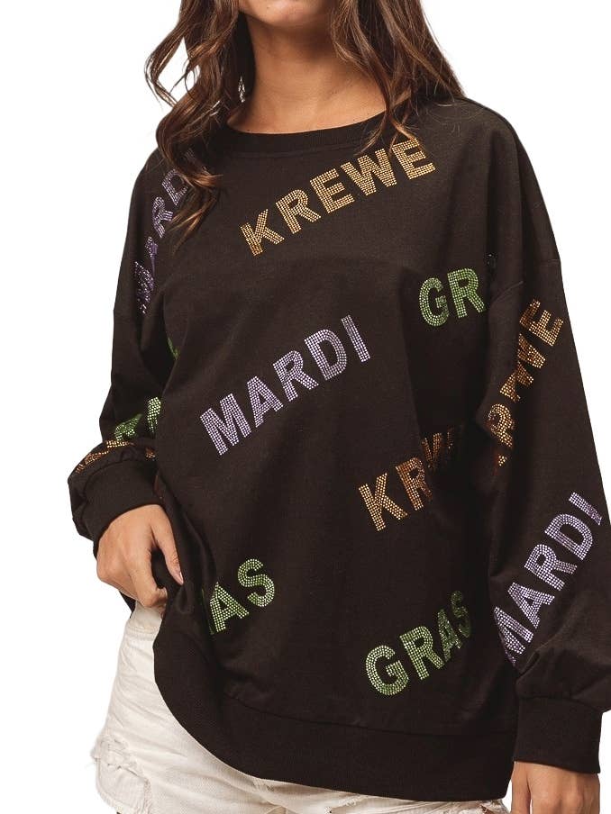 Rhinestone Mardi Gras Krewe Pullover for wholesale by Vanilla Monkey