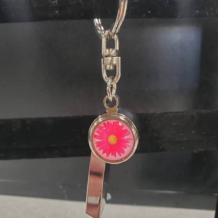 Lucy Lu Designs - Wholesale Keychain - Women's - Pink Daisy Flowers Whistle Safety Protection Garden Keys