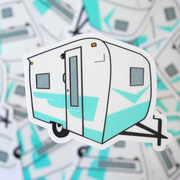 Extremely Retro - Wholesale Sticker - 1960's Blue Cardinal Travel Trailer Sticker/Magnet