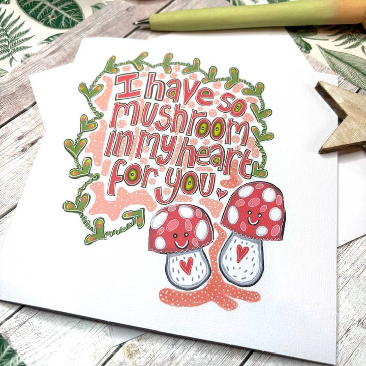 Toadstool/Mushroom Pun Valentine Card, Cute Toadstools. for wholesale by Slumbermonkey Designs