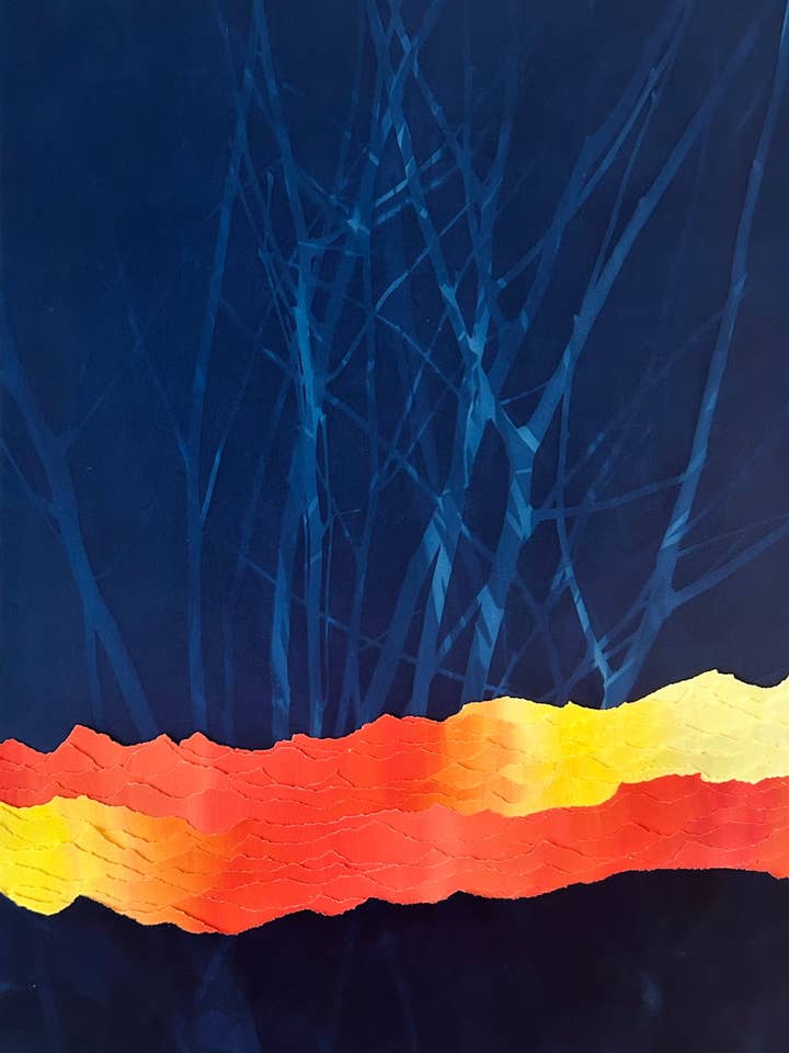 Obra de arte original Luz e serenidade – Cianotipia e pigmentos por atacado de Murmure bleu