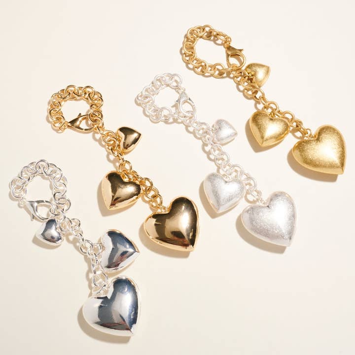 Porte-clés bracelet cœur gonflé de 7 pouces charmant pour sac pour la vente par Verita Lane
