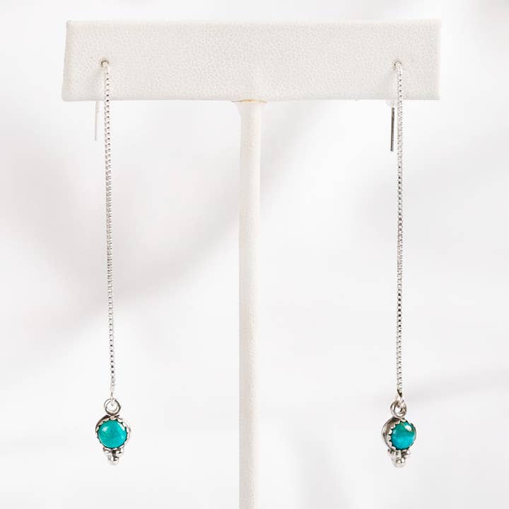 514: Dainty Turquoise Threader Earrings 925 for wholesale by Moxie Maine
