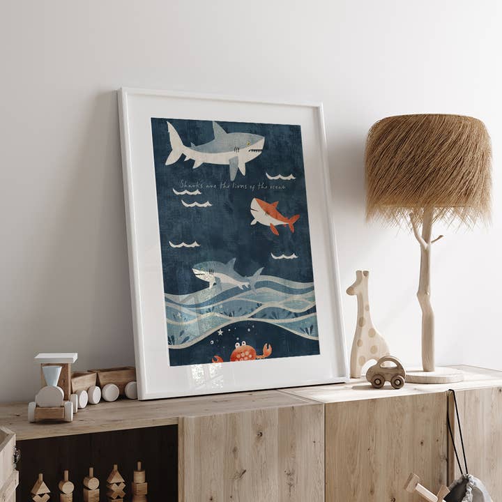 Seven Icons Store – wholesale Väggdekor - Barn och baby – Sharks Nursery Sea Life affischtryck