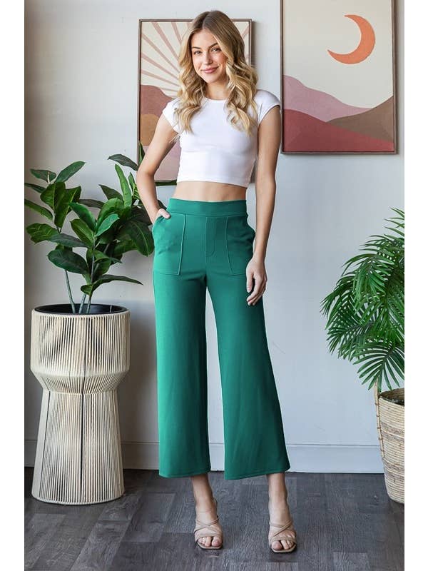 HEIMISH - Wholesale Pants - Women's - EP6838-10 WIDE WAISTBAND SOLID CULOTTES PANTS POCKET