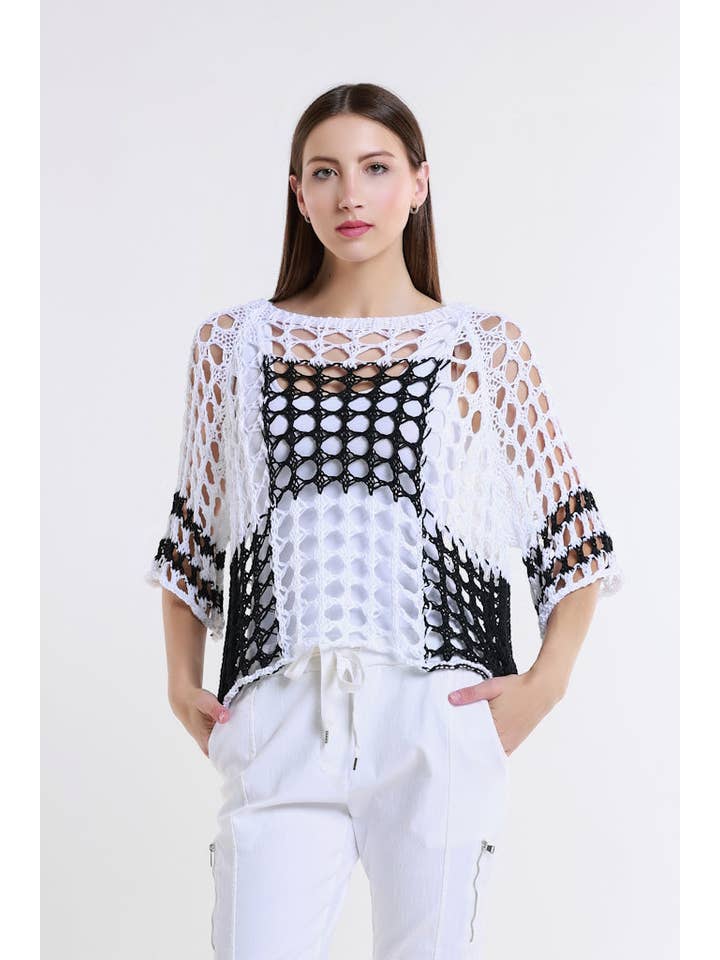TINA Stephens Italy/Tees By Tina - Wholesale Knit Sweater - Women's - Doris Ballet Slv 2 Tone Square Knit (BQ906)