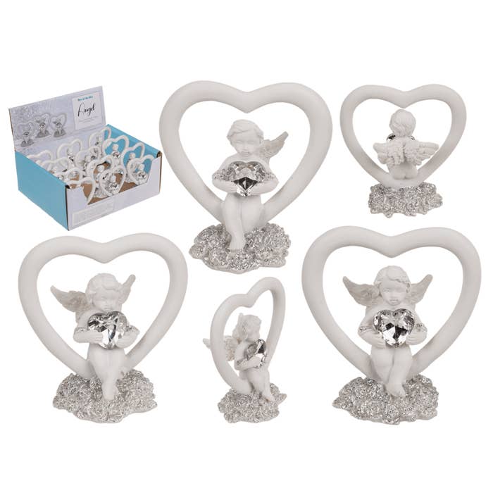 Sitting polyresin angel in heart with crystal for wholesale by Out of the blue KG