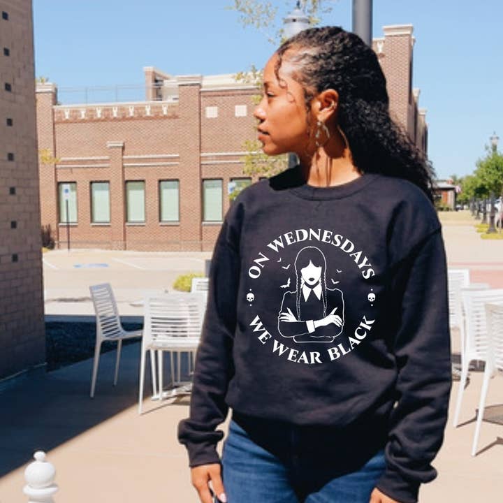 On Wednesday We Wear Black Sweatshirt for wholesale by Lush Designs