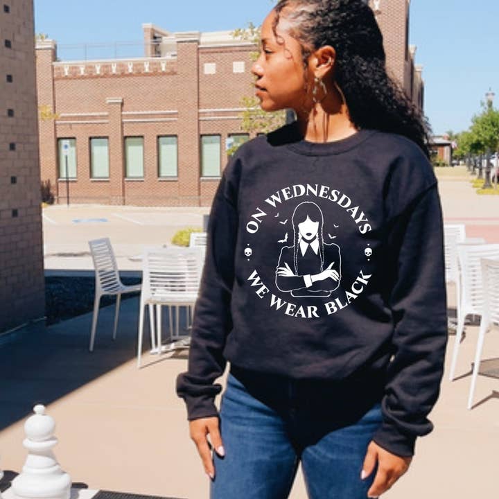 On Wednesday We Wear Black Sweatshirt for wholesale by Lush Designs