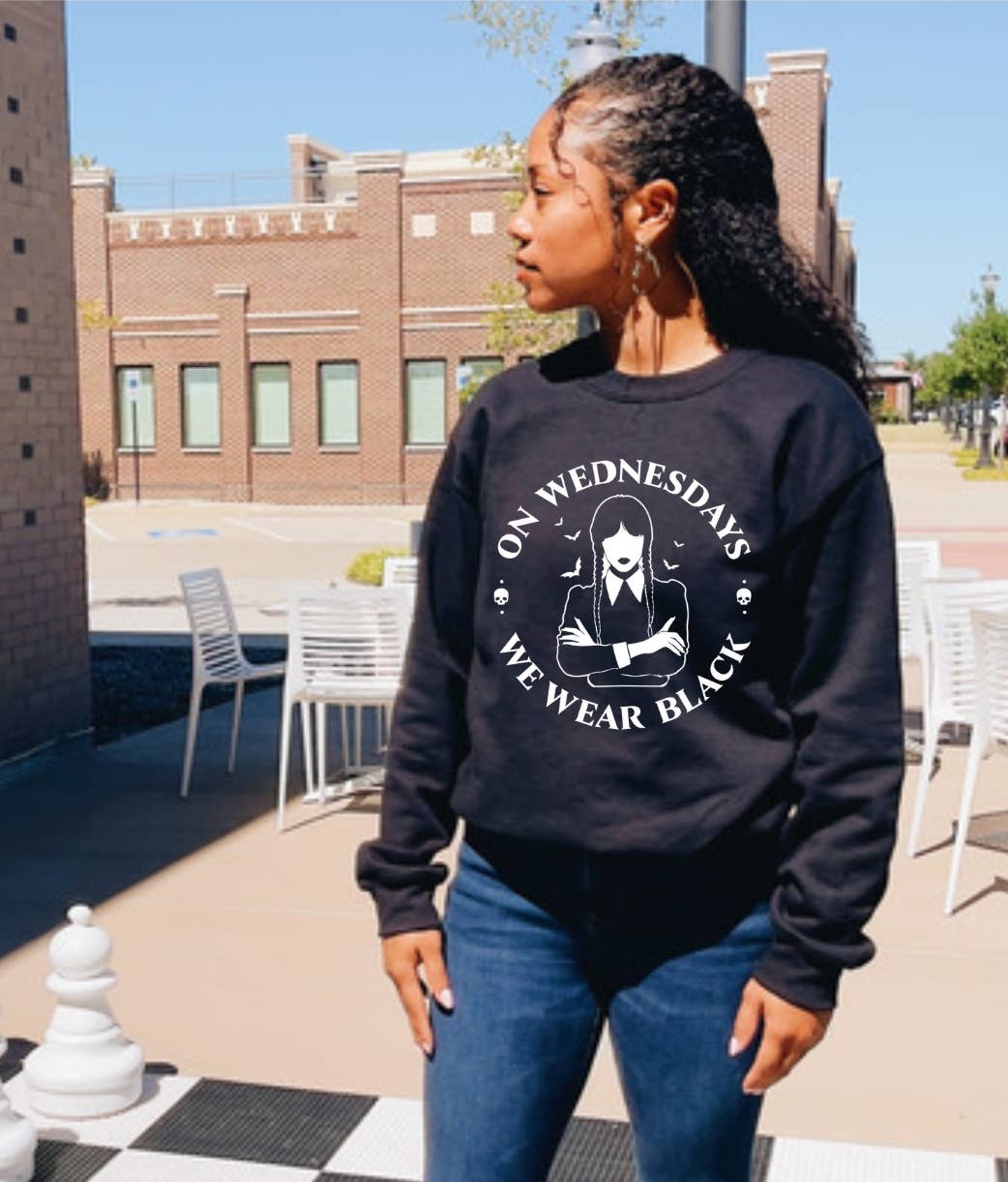 Lush Designs – wholesale Graphic sweatshirt – Women’s – On Wednesday We Wear Black Sweatshirt