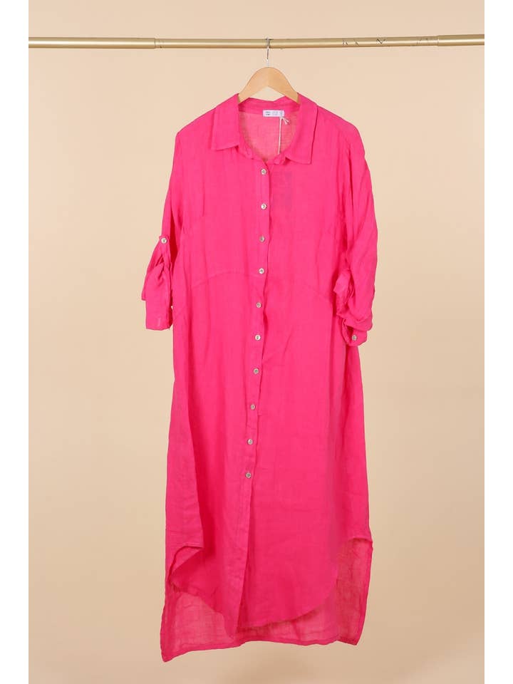 la maison des fibres naturelles - Wholesale Button Down Shirt - Women's - Long shirt dress 68036 100% LINEN52