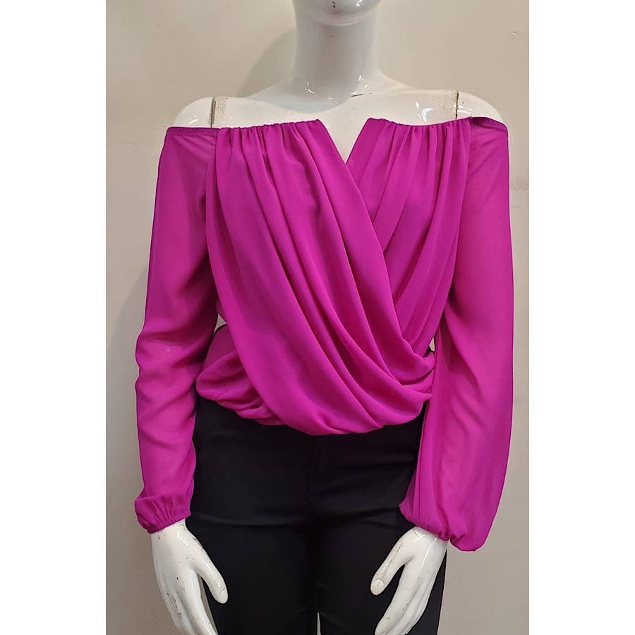 Curve Market - Wholesale Blouse - Women's - PLUS SIZE CHIFFON OFF THE SHOULDER SURPLICE TOP20