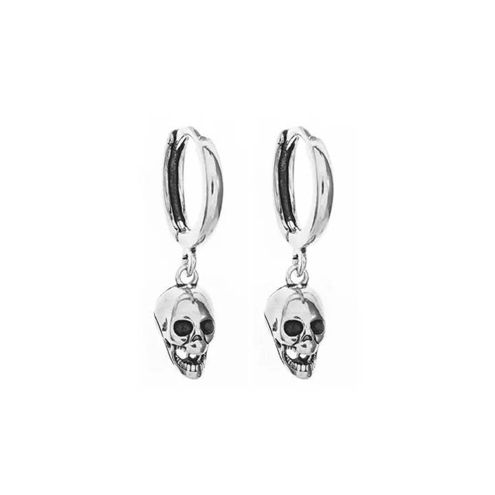 Silver-Plated Skull Earrings for Gothic & Punk Halloween for wholesale by Buddha Yoga