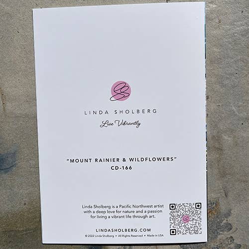Linda Sholberg Art – Engroshandel Hverdagshilsen kort – Mount Rainier og Wildflowers lykønskningskort (5x7/A7)5