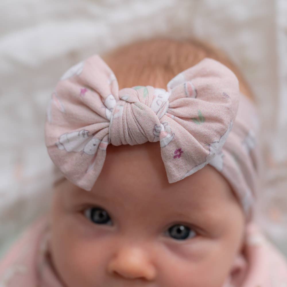 Dusky Pink Bunnies Top Bow Turban Headband for wholesale on Faire3
