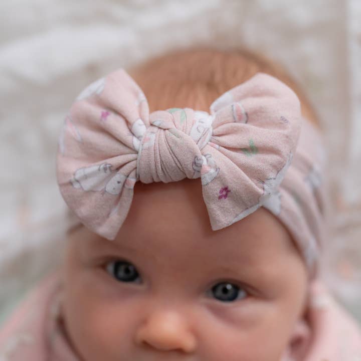 Dusky Pink Bunnies Top Bow Turban Headband for wholesale on Faire3
