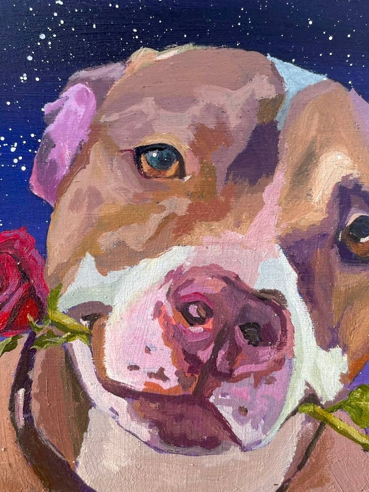 Print of Romance Pitbull: Funny Dog Poster for wholesale by mohrdoesart